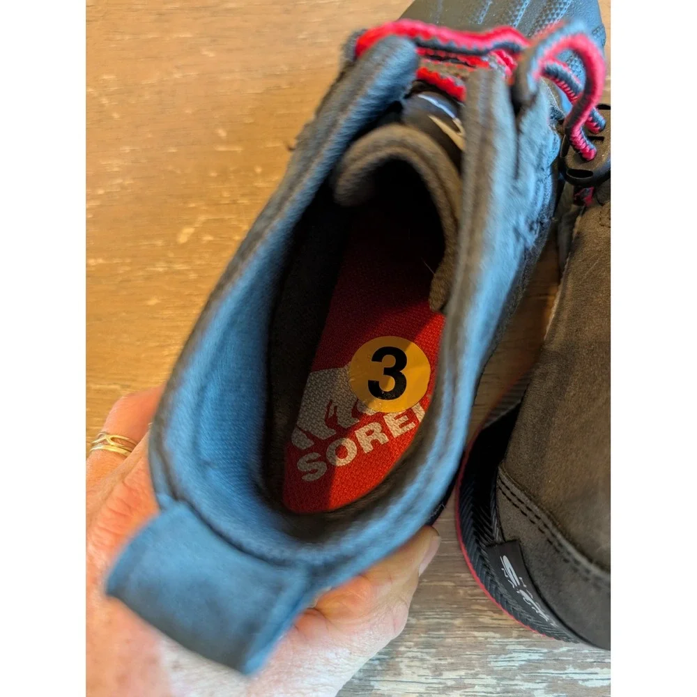Sorel Kids Out N About Classic Waterproof Duck Boots Charcoal Red size 3 snow